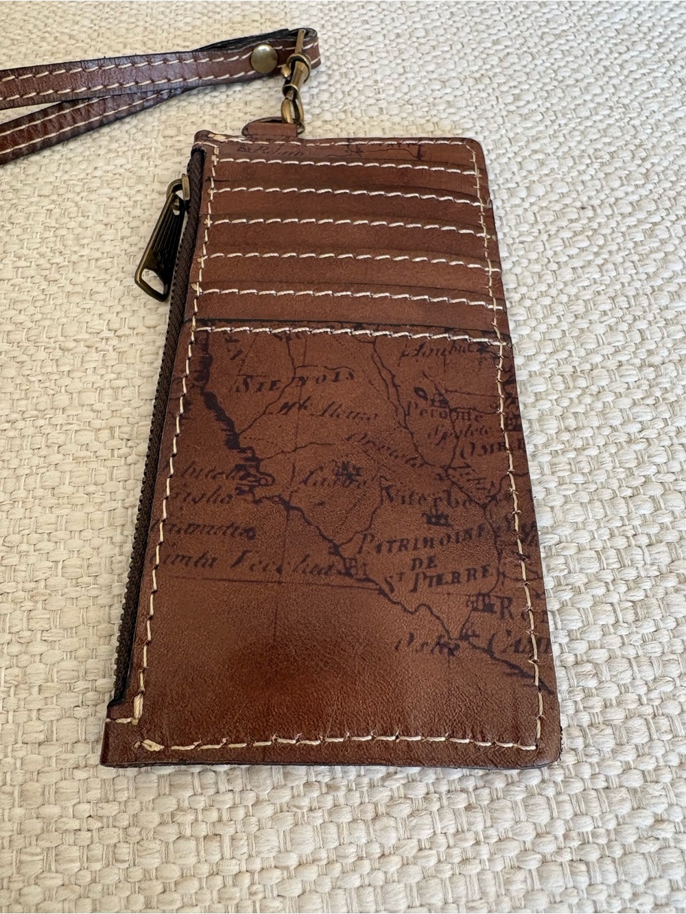 Patricia Nash Map Print Zip Card Holder Wristlet Brown